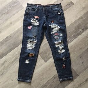 twentyone black rue 21 jeans grunge patches mid rise skinny